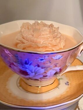 Floral Gold Trim Teacup with Saucer - Pink and Gold